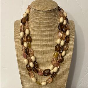 Chunky vintage lucite Multi-Strand Beaded Necklace pinks creams browns off white